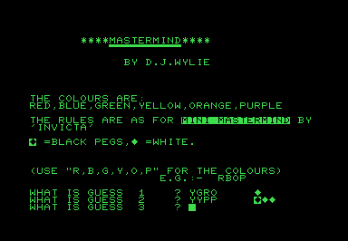 Mastermind (DJW) Commodore PET Game